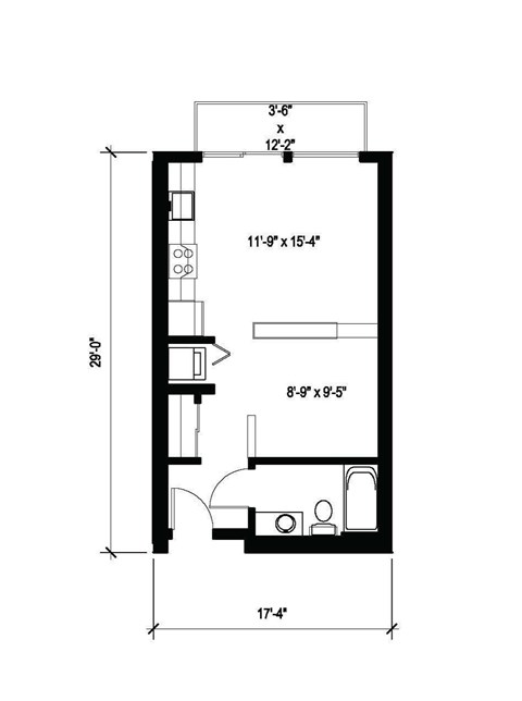 Floor plan for studio, 1 bath, 462 sqft